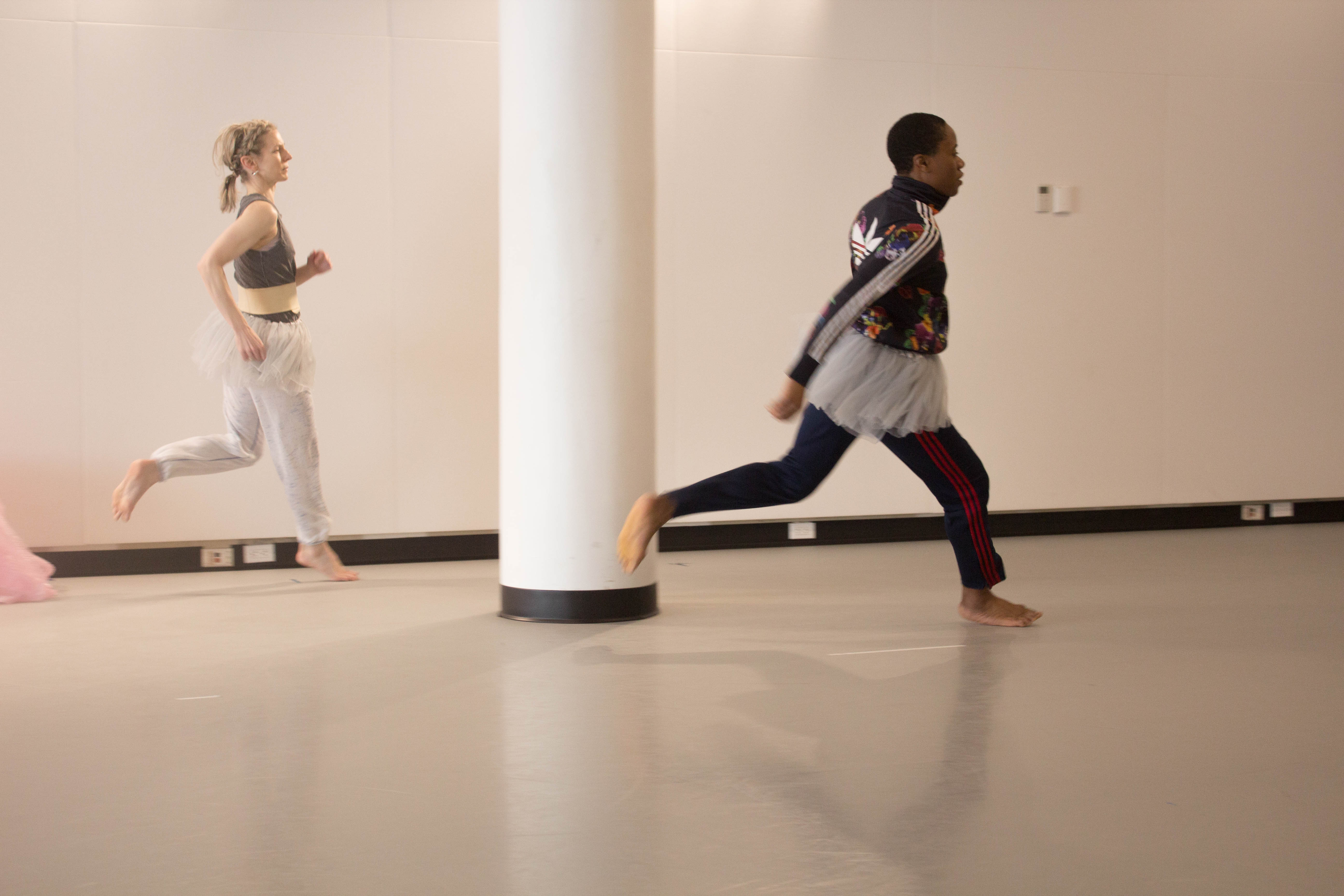 Dancers Elizabeth Dement and Ogbitse Omagbemi during Annie-B Parson's seminar