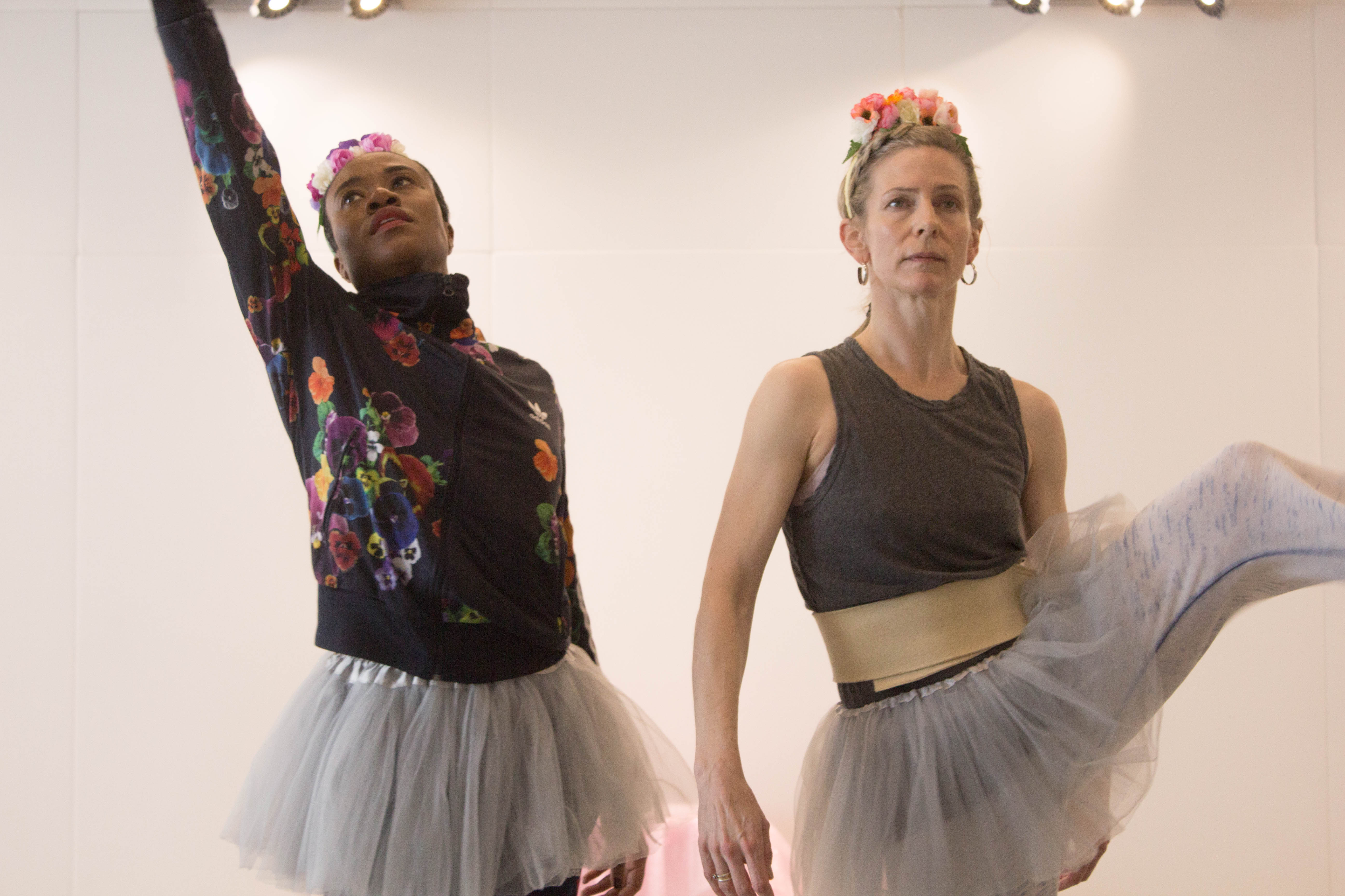 Dancers Elizabeth Dement and Ogbitse Omagbemi during Annie-B Parson's seminar